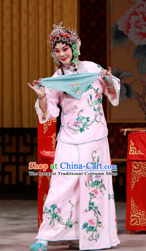 Chinese Beijing Opera Young Beauty Apparels Xun Guanniang Costumes and Headpieces Traditional Peking Opera Hua Tan Pink Dress Diva Garment