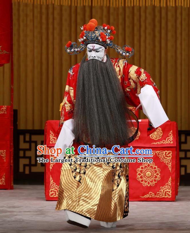 Yang Ping Guan Chinese Peking Opera Jing Role Garment Costumes and Headwear Beijing Opera Elderly Male Apparels Chancellor Cao Cao Clothing