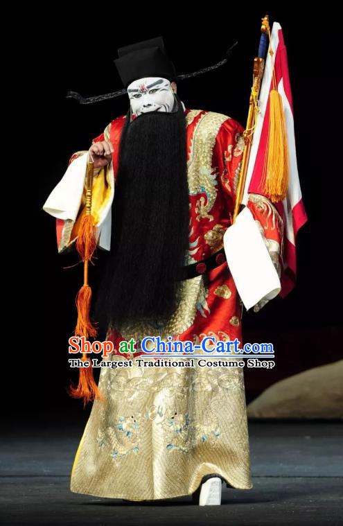 Return to the Han Dynasty Chinese Peking Opera Official Garment Costumes and Headwear Beijing Opera Jing Role Apparels Chancellor Cao Cao Clothing