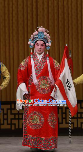 Dingjun Mount Chinese Peking Opera Young Male Garment Costumes and Headwear Beijing Opera General Zhou Yu Apparels Military Counsellor Clothing