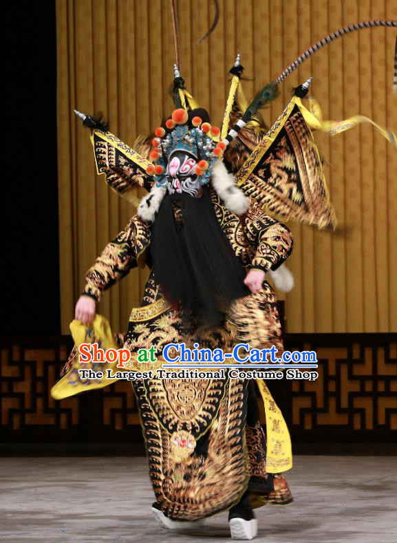 Zhan Wan Cheng Chinese Peking Opera Kao Garment Costumes and Headwear Beijing Opera General Xu Chu Apparels Armor Clothing with Flags