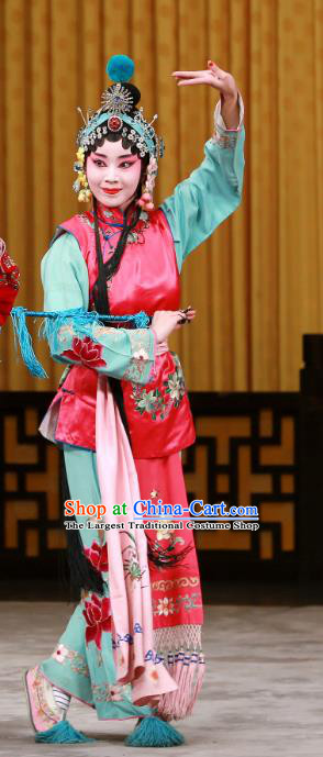 Chinese Beijing Opera Maidservant Girl Apparels Da Gua Yuan Costumes and Headpieces Traditional Peking Opera Young Lady Dress Xiaodan Garment