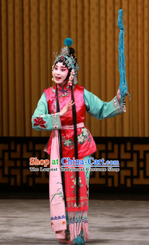 Chinese Beijing Opera Maidservant Girl Apparels Da Gua Yuan Costumes and Headpieces Traditional Peking Opera Young Lady Dress Xiaodan Garment