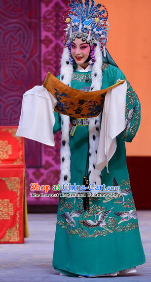 Chinese Beijing Opera Court Lady Cai Wenji Apparels Return to the Han Dynasty Costumes and Headpieces Traditional Peking Opera Diva Dress Actress Green Garment