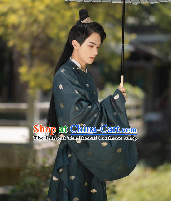 Chinese Traditional Ming Dynasty Swordsman Historical Costumes Ancient Noble Childe Hanfu Clothing Green Robe for Men