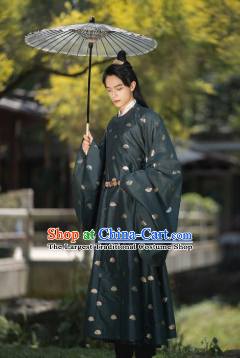 Chinese Traditional Ming Dynasty Swordsman Historical Costumes Ancient Noble Childe Hanfu Clothing Green Robe for Men