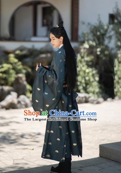 Chinese Traditional Ming Dynasty Swordsman Historical Costumes Ancient Noble Childe Hanfu Clothing Green Robe for Men