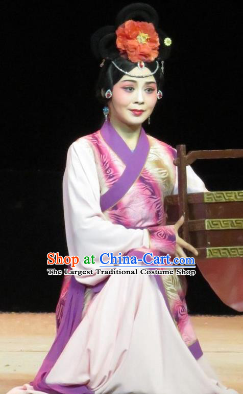 Chinese Ping Opera Palace Lady Apparels Costumes and Headpieces Traditional Pingju Opera Saving Orphan Xiaodan Cai Feng Dress Garment