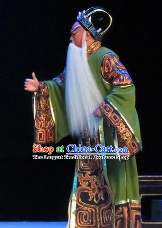 Saving Orphan Chinese Ping Opera Elderly Official Garment Costumes and Headwear Pingju Opera Old Man Apparels Minister Clothing