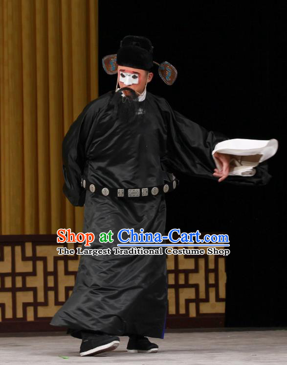 Ming Mo Yi Hen Chinese Peking Opera Chou Garment Costumes and Headwear Beijing Opera Official Black Apparels Magistrate Clothing