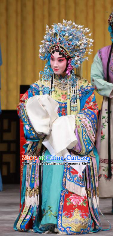 Chinese Beijing Opera Rich Lady Wang Baochuan Apparels San Ji Zhang Costumes and Headpieces Traditional Peking Opera Young Female Dress Hua Tan Garment