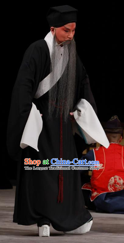 Chun Qiu Pavilion Chinese Peking Opera Laosheng Garment Costumes and Headwear Beijing Opera Elderly Servant Black Apparels Clothing