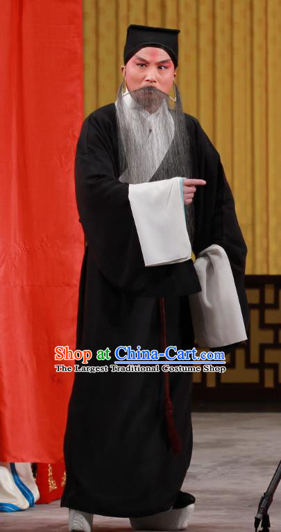 Chun Qiu Pavilion Chinese Peking Opera Laosheng Garment Costumes and Headwear Beijing Opera Elderly Servant Black Apparels Clothing