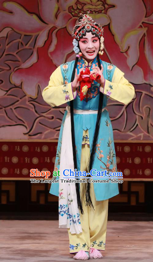Chinese Beijing Opera Servant Girl Apparels Chun Gui Meng Costumes and Headpieces Traditional Peking Opera Young Lady Dress Xiaodan Garment
