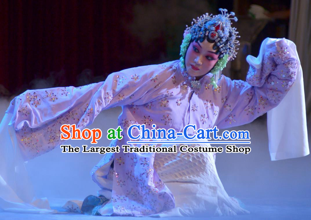 Chinese Beijing Opera Hua Tan Young Mistress Apparels Chun Gui Meng Costumes and Headpieces Traditional Peking Opera Actress Purple Dress Garment