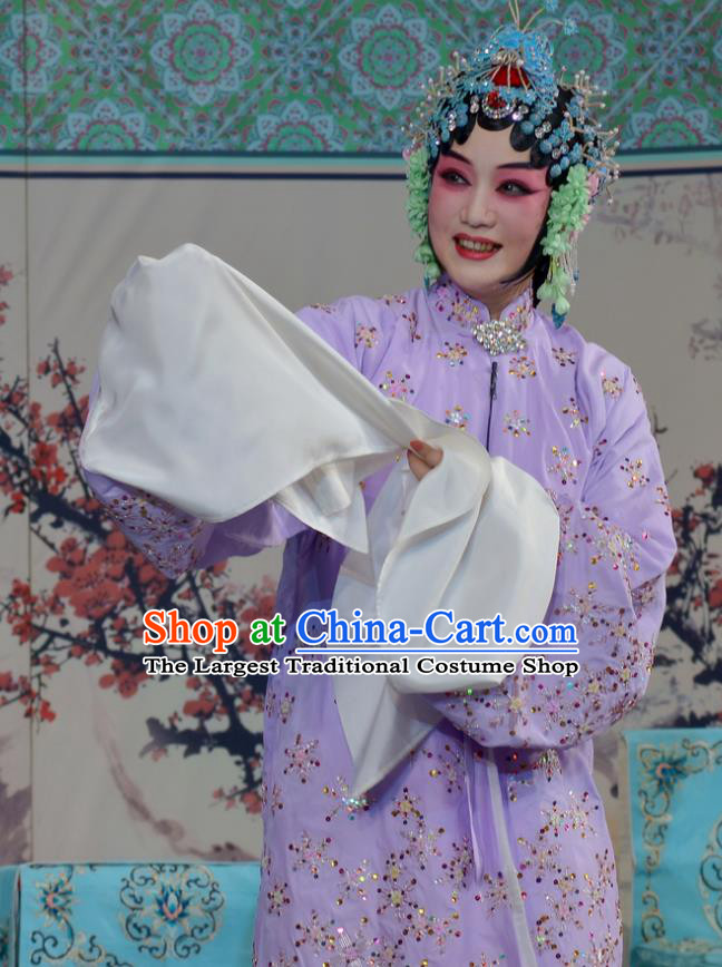Chinese Beijing Opera Hua Tan Young Mistress Apparels Chun Gui Meng Costumes and Headpieces Traditional Peking Opera Actress Purple Dress Garment
