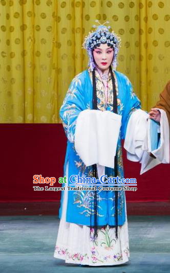 Chinese Beijing Opera Young Female Apparels Chun Gui Meng Costumes and Headpieces Traditional Peking Opera Actress Blue Dress Hua Tan Garment