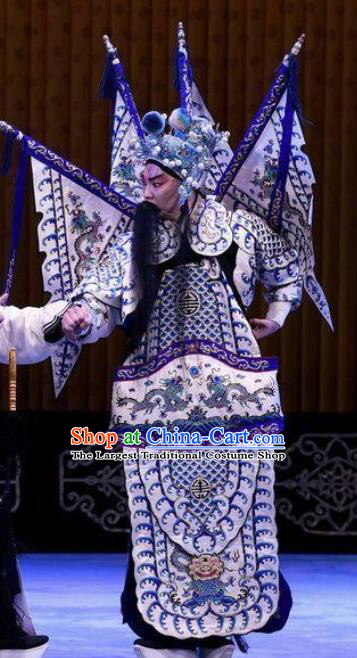 Bai Di Cheng Chinese Peking Opera General Garment Costumes and Headwear Beijing Opera Military Officer Kao Apparels Armor Clothing with Flags