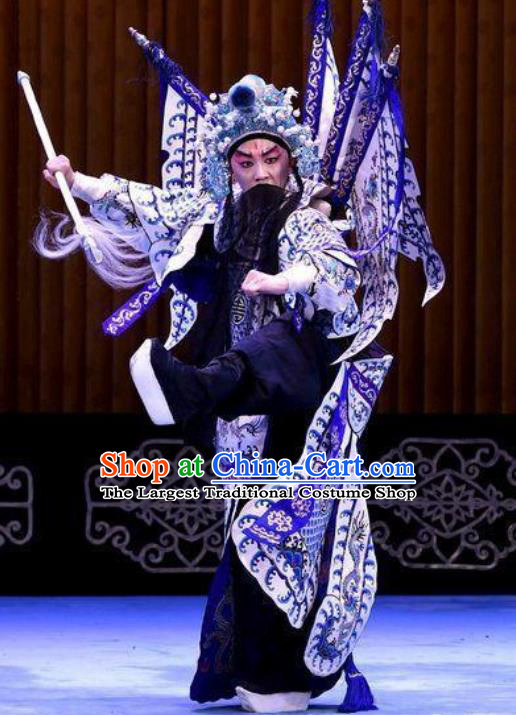 Bai Di Cheng Chinese Peking Opera General Garment Costumes and Headwear Beijing Opera Military Officer Kao Apparels Armor Clothing with Flags