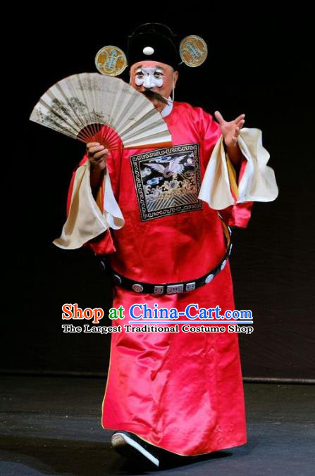 Shen Tou Ci Tang Chinese Peking Opera Chou Role Garment Costumes and Headwear Beijing Opera Official Apparels Magistrate Tang Qin Clothing
