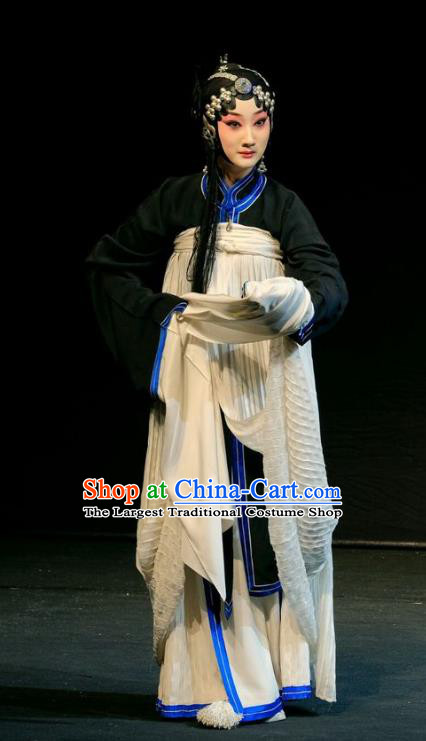 Chinese Beijing Opera Distress Maiden Apparels Shen Tou Ci Tang Costumes and Headpieces Traditional Peking Opera Young Female Xue Yan Dress Garment