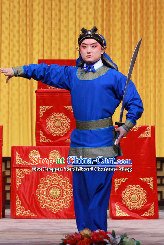 Mu Ke Zhai Chinese Peking Opera Wusheng Garment Costumes and Headwear Beijing Opera Takefu Apparels Soldier Clothing