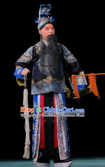 Duan Mi Jian Chinese Peking Opera Martial Male Garment Costumes and Headwear Beijing Opera Takefu Apparels General Wang Bodang Clothing