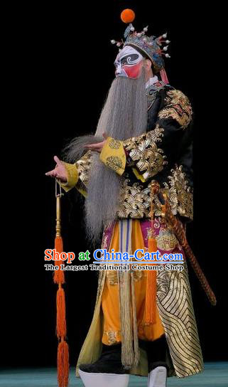 Duan Mi Jian Chinese Peking Opera Elderly Male Garment Costumes and Headwear Beijing Opera Jing Apparels General Li Mi Clothing