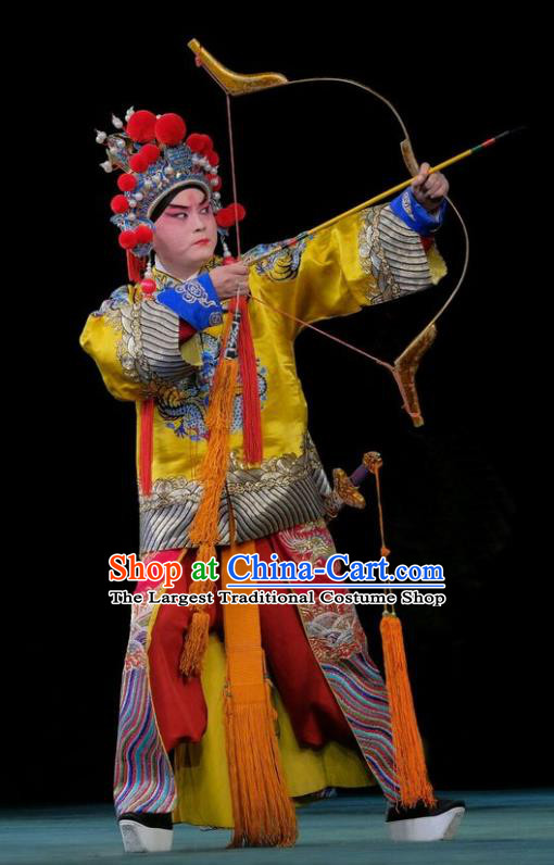Duan Mi Jian Chinese Peking Opera Young Male Garment Costumes and Headwear Beijing Opera Wusheng Apparels Prince Li Shimin Clothing