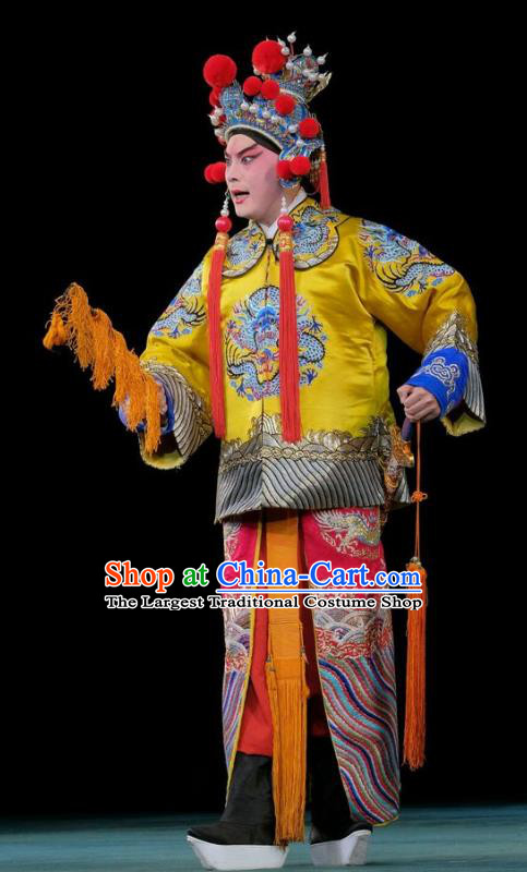 Duan Mi Jian Chinese Peking Opera Young Male Garment Costumes and Headwear Beijing Opera Wusheng Apparels Prince Li Shimin Clothing