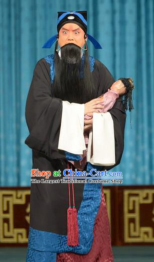 Chun Qiu Bi Chinese Peking Opera Elderly Male Garment Costumes and Headwear Beijing Opera Scholar Apparels Official Historian Wang Shaozhi Clothing