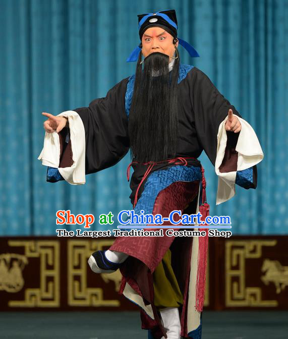 Chun Qiu Bi Chinese Peking Opera Elderly Male Garment Costumes and Headwear Beijing Opera Scholar Apparels Official Historian Wang Shaozhi Clothing