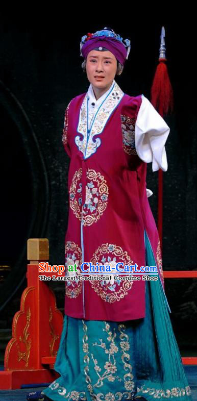 Chinese Beijing Opera Elderly Female Apparels Colorful Spear Costumes and Headpieces Traditional Peking Opera Dame Jiang Guizhi Dress Pantaloon Garment