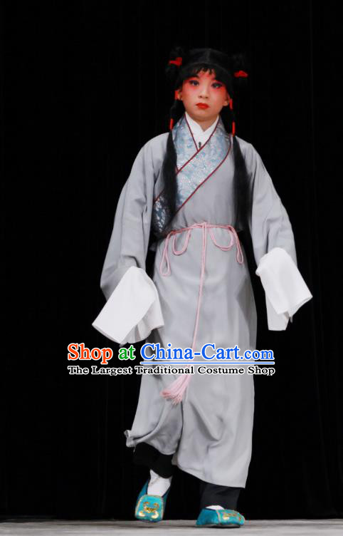 Sang Yuan Ji Zi Chinese Peking Opera Wa Wa Sheng Garment Costumes and Headwear Beijing Opera Young Boy Grey Apparels Clothing