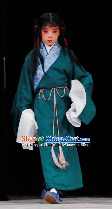 Sang Yuan Ji Zi Chinese Peking Opera Wa Wa Sheng Garment Costumes and Headwear Beijing Opera Young Boy Green Apparels Clothing