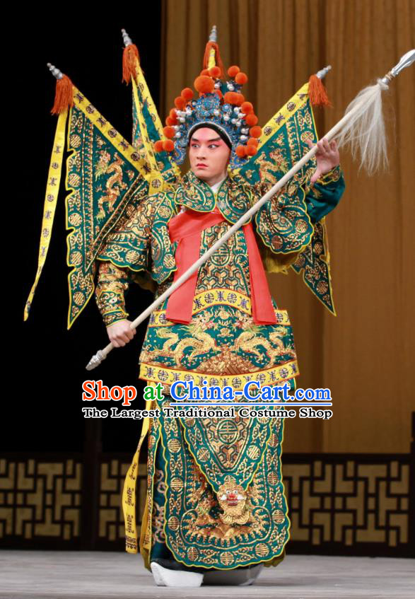 Sang Yuan Ji Zi Chinese Peking Opera Wusheng Garment Costumes and Headwear Beijing Opera General Kao with Flags Apparels Clothing