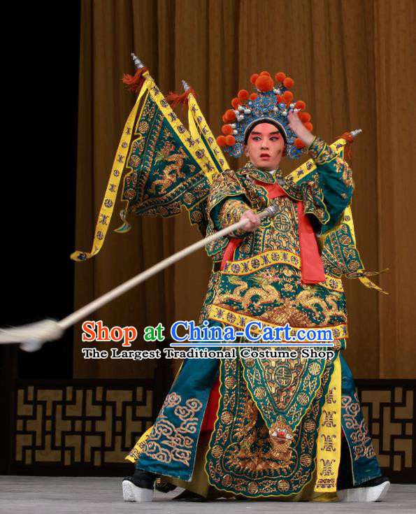 Sang Yuan Ji Zi Chinese Peking Opera Wusheng Garment Costumes and Headwear Beijing Opera General Kao with Flags Apparels Clothing