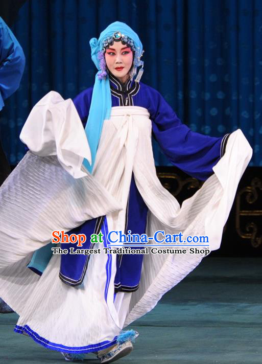 Chinese Beijing Opera Dan Role Apparels Sang Yuan Ji Zi Costumes and Headpieces Traditional Peking Opera Tsing Yi Dress Distress Maiden Garment
