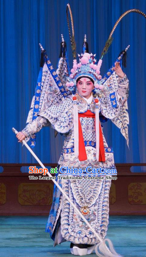 Mu Ke Zhai Chinese Peking Opera Martial Male Garment Costumes with Flags and Headwear Beijing Opera Apparels General Yang Zongbao Kao Armor Clothing