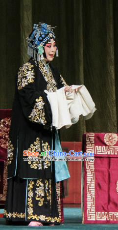 Chinese Beijing Opera Young Female Apparels Yu Guo Yuan Costumes and Headpieces Traditional Peking Opera Imperial Concubine Dress Diva Black Garment