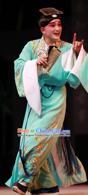 Xiu Ru Ji Chinese Peking Opera Scholar Zheng Yuanhe Garment Costumes with Flags and Headwear Beijing Opera Noble Childe Apparels Young Male Clothing