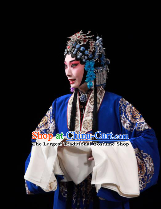 Chinese Beijing Opera Young Madam Apparels Jiang You Guan Costumes and Headpieces Traditional Peking Opera Hua Tan Blue Dress Garment