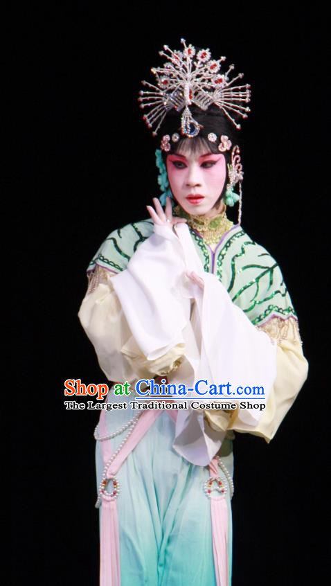 Chinese Beijing Opera Dancer Lady Apparels Lv Zhu Zhui Lou Costumes and Headpieces Traditional Peking Opera Young Female Dress Diva Garment