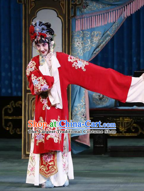 Chinese Beijing Opera Actress Wedding Apparels Hua Tan Huo Xiaoyu Costumes and Headpieces Traditional Peking Opera Young Female Red Dress Bride Garment