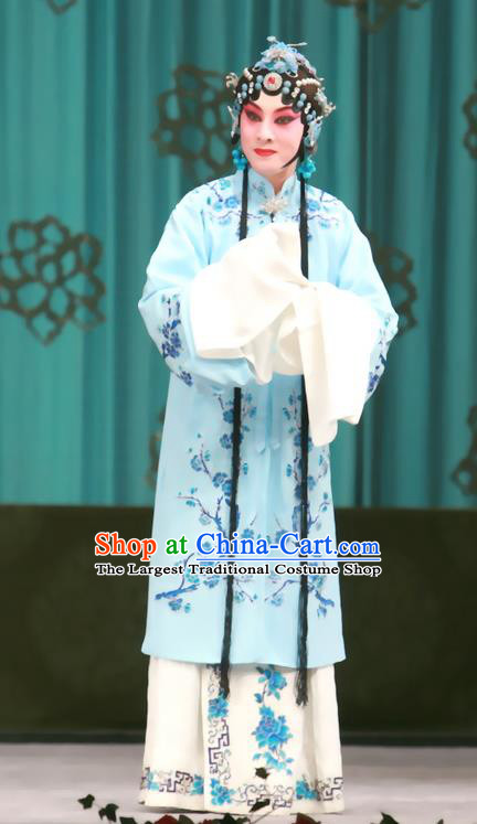 Chinese Beijing Opera Young Female Apparels Qing Shuang Sword Costumes and Headpieces Traditional Peking Opera Diva Shen Xuezhen Dress Garment