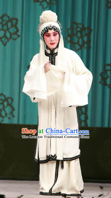 Chinese Beijing Opera Apparels Qing Shuang Sword Costumes and Headpieces Traditional Peking Opera Young Female Shen Xuezhen Dress Distress Maiden Widow Garment