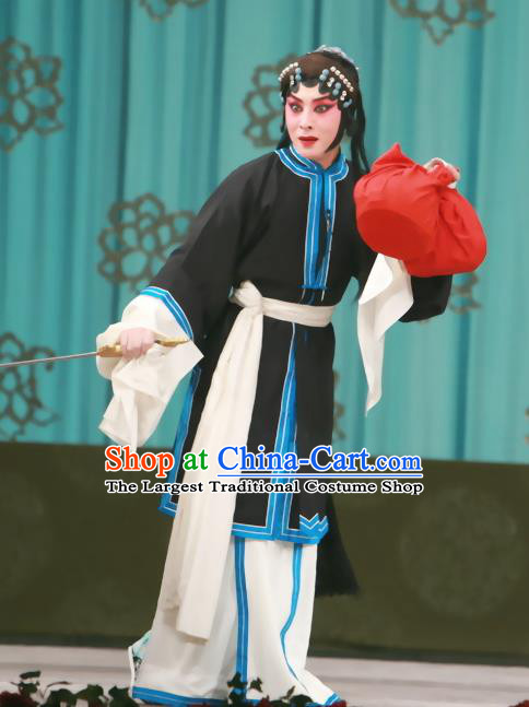 Chinese Beijing Opera Diva Shen Xuezhen Apparels Qing Shuang Sword Costumes and Headpieces Traditional Peking Opera Distress Maiden Dress Tsing Yi Garment