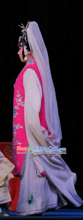 Chinese Beijing Opera Diva Yan Xijiao Apparels Catch San Lang Costumes and Headdress Traditional Peking Opera Hua Tan Pink Dress Actress Garment