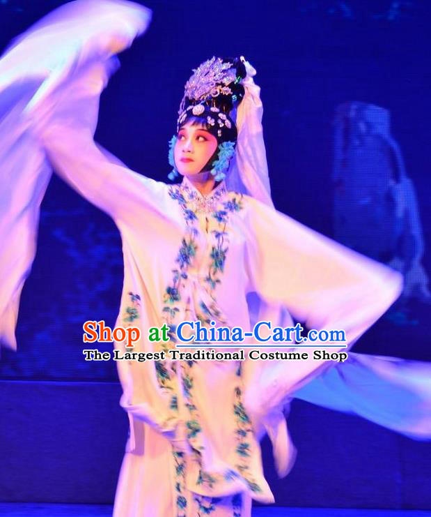 Chinese Beijing Opera Actress Apparels Catch San Lang Costumes and Headdress Traditional Peking Opera Hua Tan White Dress Diva Yan Xijiao Garment