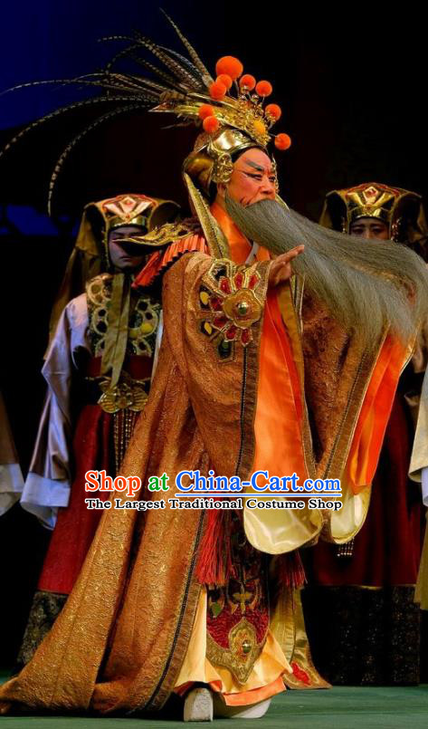 Love of Guan Yin Chinese Peking Opera Elderly Male Garment Costumes and Headwear Beijing Opera King Miaozhuang Apparels Clothing